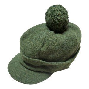 Vintage Tarnish Green Wool Blend Newsboy Hat Cap with Pompom Made In Ita…